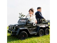 Детский электромобиль Mercedes-Benz G63 AMG 4x4 (шестиколесный, двухместный полноприводный 4WD с резиновыми колесами и кожаным сиденьем)